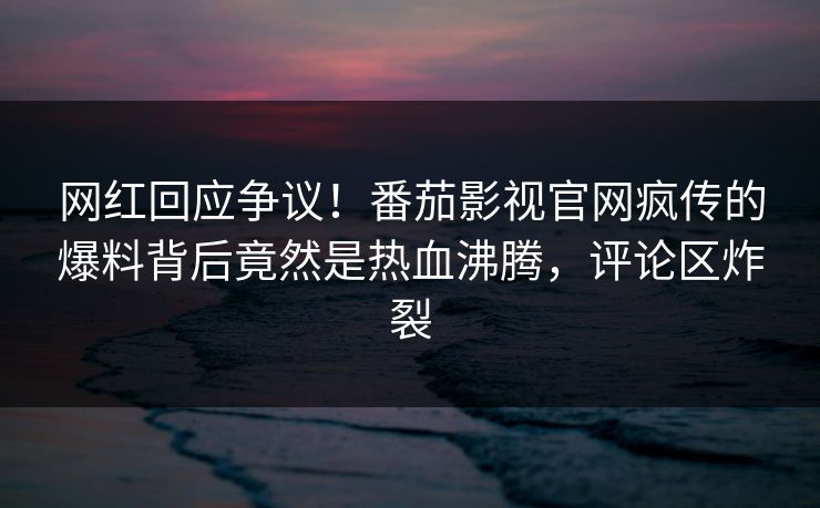 网红回应争议！番茄影视官网疯传的爆料背后竟然是热血沸腾，评论区炸裂