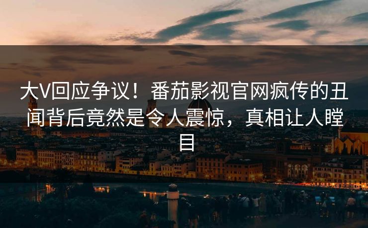 大V回应争议！番茄影视官网疯传的丑闻背后竟然是令人震惊，真相让人瞠目