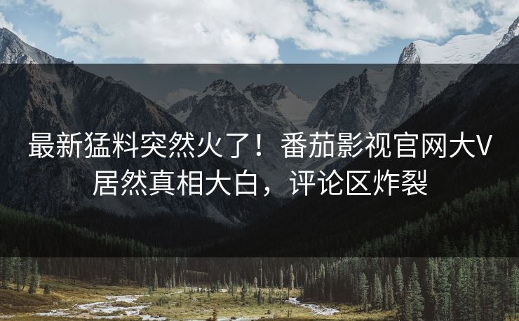 最新猛料突然火了！番茄影视官网大V居然真相大白，评论区炸裂